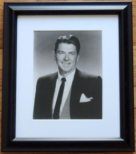 NEW ITEM Ronald Reagan Signed and Inscribed Classic Black and White Photo Framed